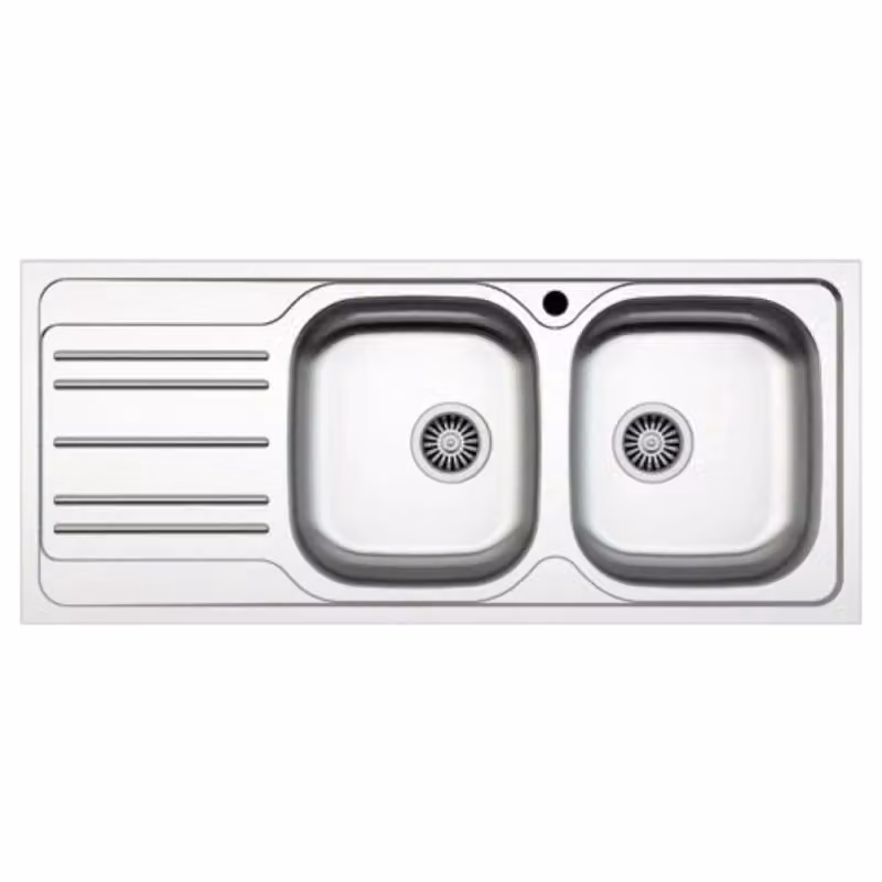 Lavello da cucina incasso a due vasche con gocciolatoio sinistro EFFEZ IPERBRIKO in acciaio color argento L: 116 cm, P: 50 cm – 2