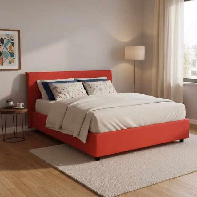 Letto matrimoniale contenitore Alion Talamo Italia con materasso incluso, rivestimento in tessuto rosso, L 140 x P 190 cm