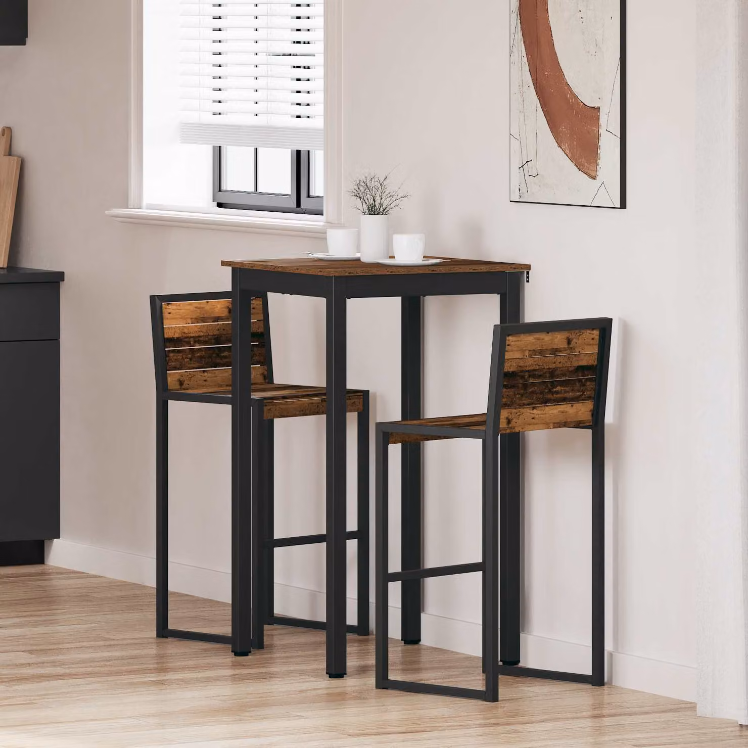 vidaXL Tavolo Bar Moderno Quadrato in Legno Ingegnerizzato e Metallo, Nero e Marrone, L: 60 cm, P: 60 cm, H: 105 cm