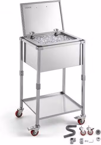 Carrello Portaghiaccio VEVOR in Acciaio Inox Argento con Contenitore da 54,6 L e Ruote, H: 100,3 cm, L: 55,8 cm, P: 45,5 cm