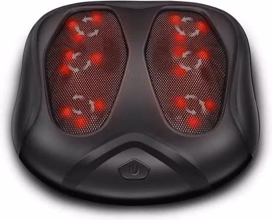 Apparecchio di massaggi per i piedi - Massaggiatore Shiatsu per i piedi con calore benefico - Massaggiatore elettrico per fasciiti plantari - Funzione di riscaldamento infrarosso integrata e cavo elettrico (nero)