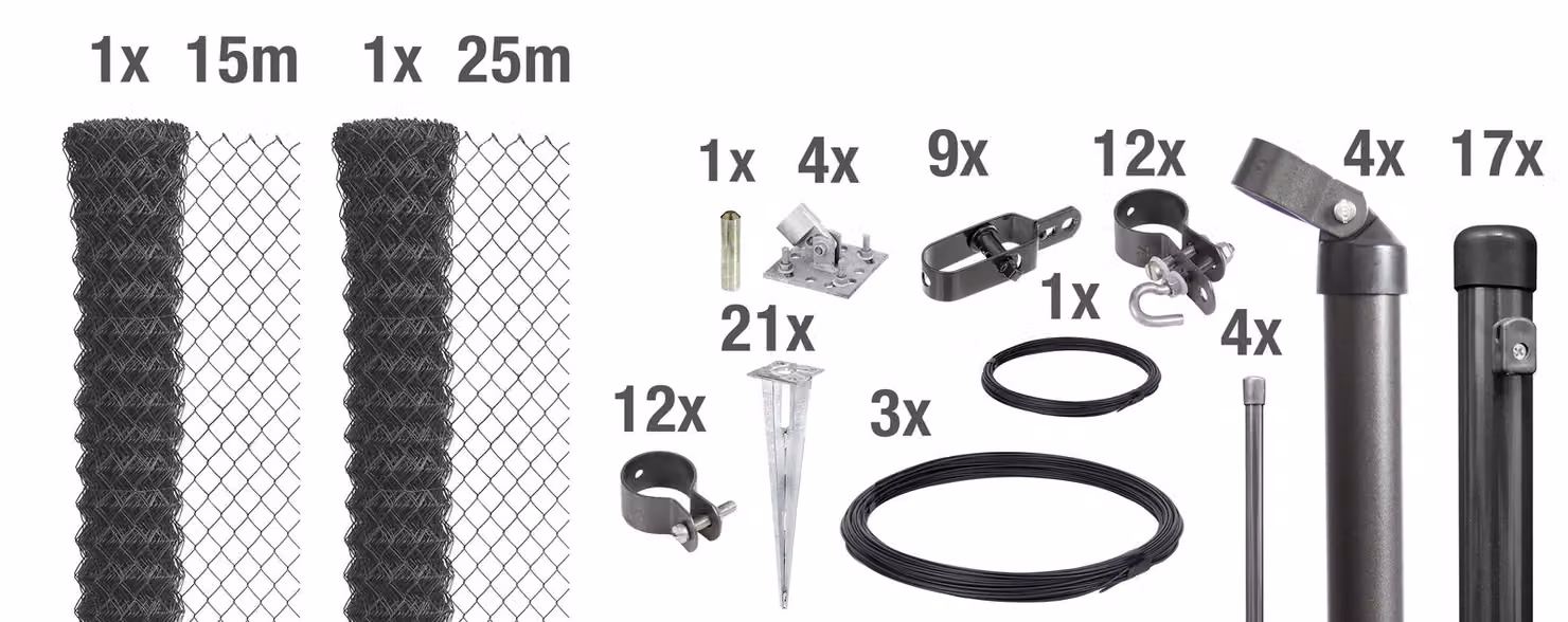 Alberts 631185 Recinzione in rete metallica come set completo di recinzione, con manicotto a terra carrabile, antracite metallizzato, altezza 150 cm, lunghezza 40 m