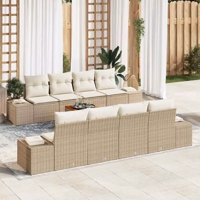 Set Divano da Giardino 9 pz Beige polyrattan 3347932