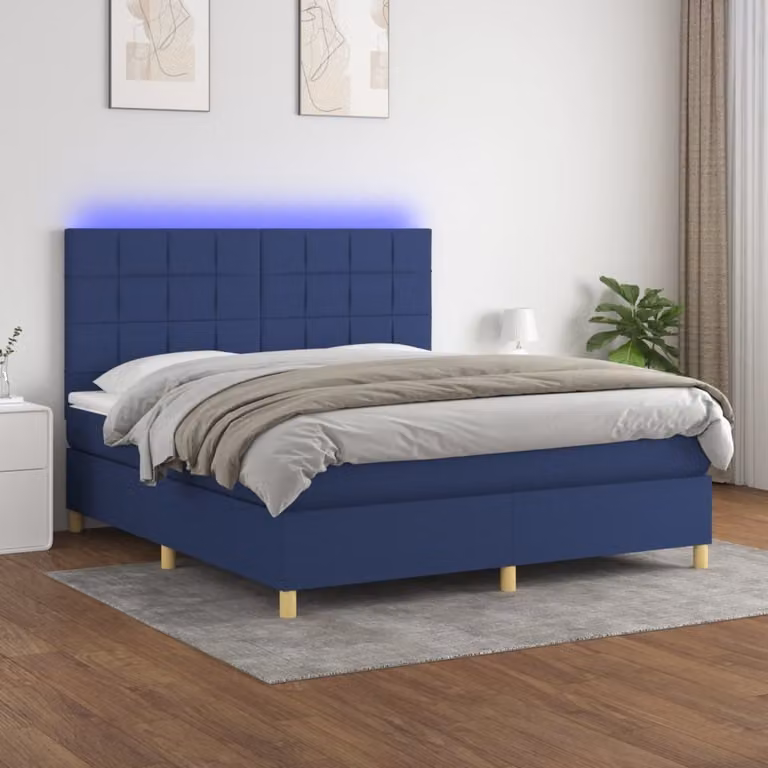 vidaXL Letto a molle con materasso e tessuto LED Blue 180x200 cm - Letto a molle - Boxspringbetten - Bett - Schlafzimmermöbel
