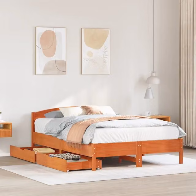 Letto senza Materasso-Struttura Letto Marrone Cera 160x200 cm in Legno di Pino 731533