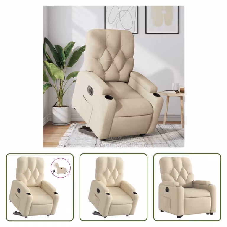 The Living Store Poltrona relax con supporto elettrico in tessuto crema