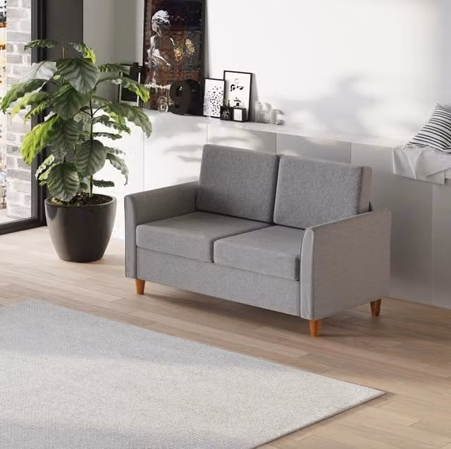 Divano a due posti in lino grigio chiaro 141x65x78cm con cuscini sfoderabili, ideale per il soggiorno