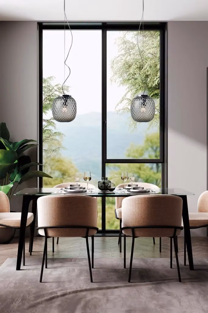 Lampada a sospensione OBAN Rossini Illuminazione in metallo cromato e vetro soffiato blu petrolio con attacco E27 IP20 – 2