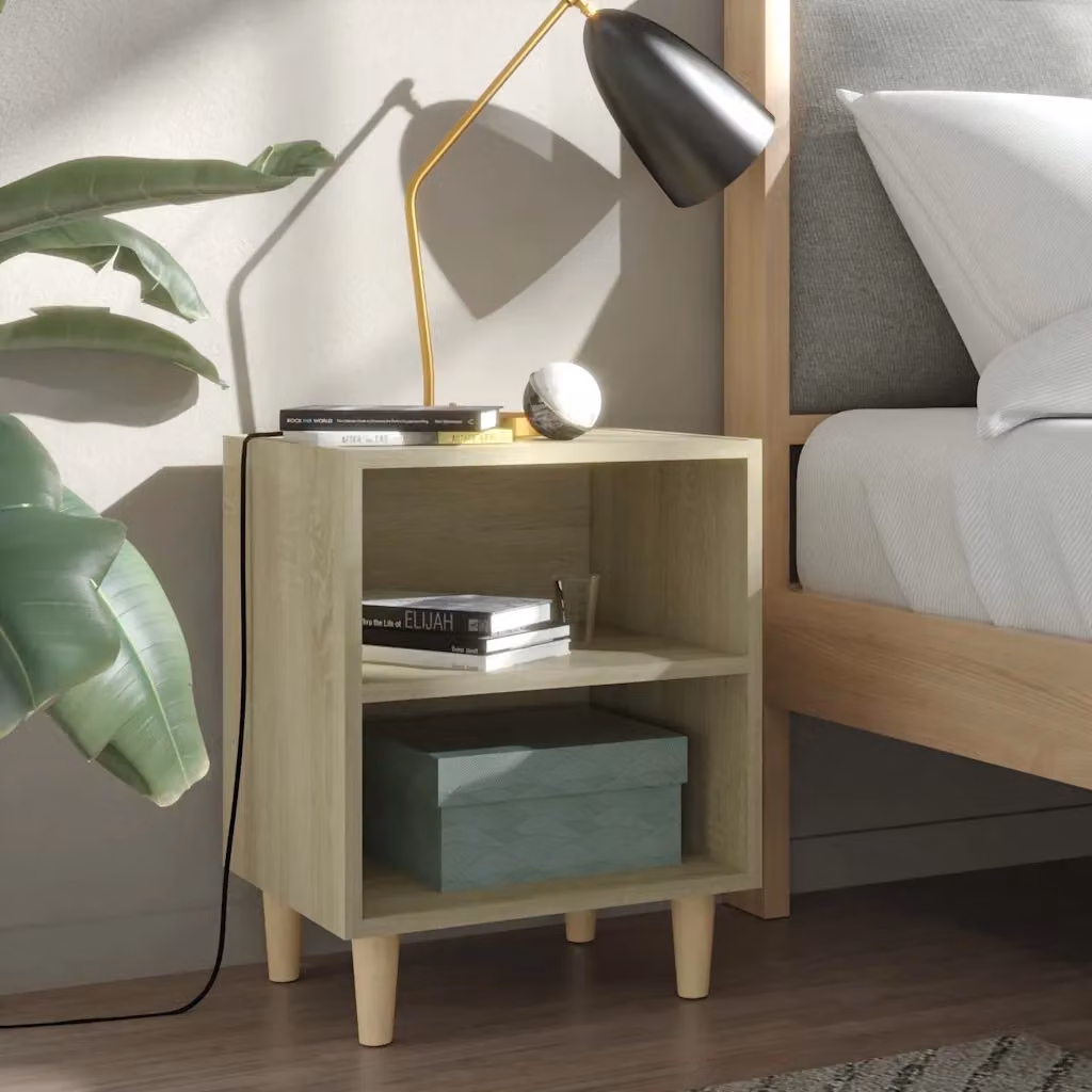 Set di 2 comodini vidaXL in legno massello e MDF stile scandinavo, colore Rovere Sonoma, L 40 cm x P 30 cm x H 50 cm