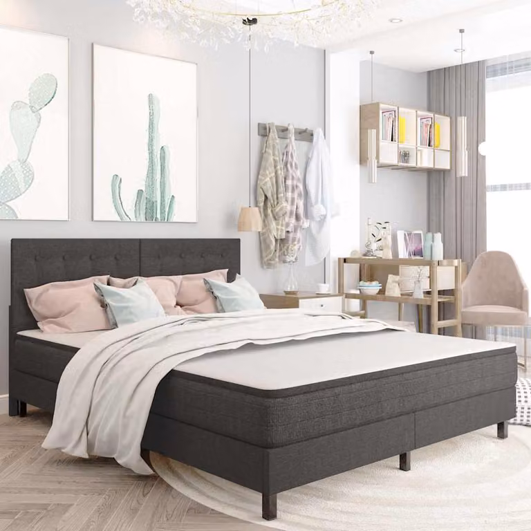 Letto a molle moderno vidaXL in tessuto grigio con molle a tasche L/P/H: 160.5 x 200 x 116 cm