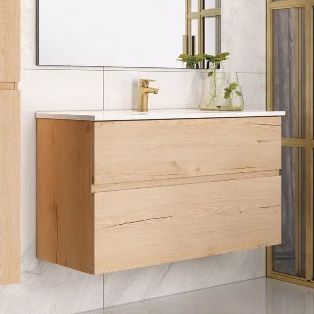 Mobile bagno sospeso Londres con due cassetti 100x45x59 cm colore rovere
