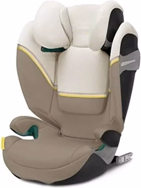 Seggiolino auto per bambini con schienale e portabicchieri, altezza regolabile, colore beige, omologazione UN R129 i-Size