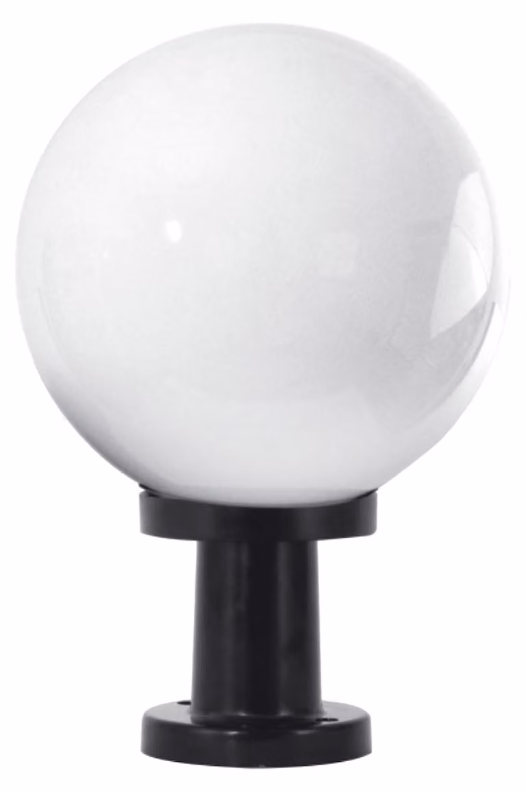 Lampada da parete esterna, 1 attacco E27, colore nero, corpo in PVC, diffusore sferico bianco, tecnologia LED