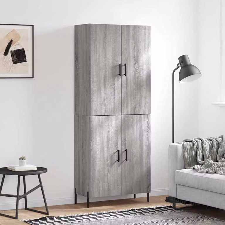 Credenza moderna vidaXL in legno e metallo grigio, L: 69,5 cm, P: 34 cm, H: 180 cm