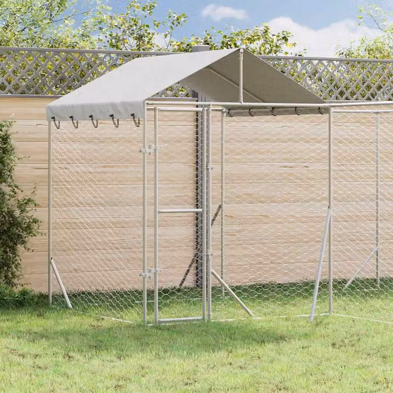 Cuccia per cani da esterno vidaXL in acciaio zincato argento L: 4 m, P: 4 m, H: 2,5 m