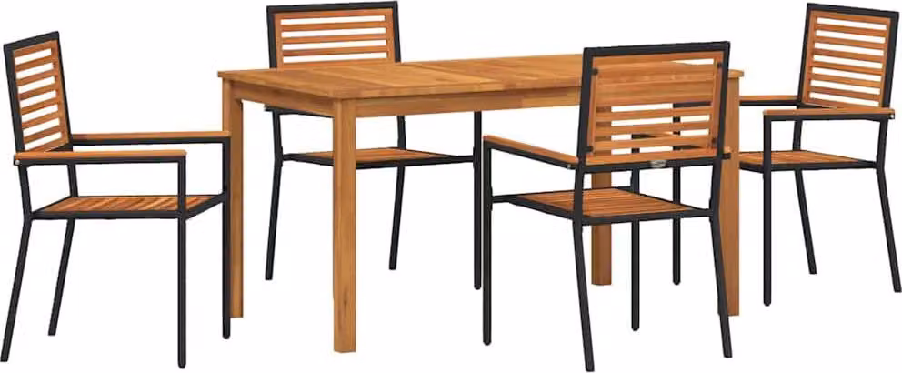 Set da Pranzo per Giardino 5 pcs Nero Legno di Acacia Massello