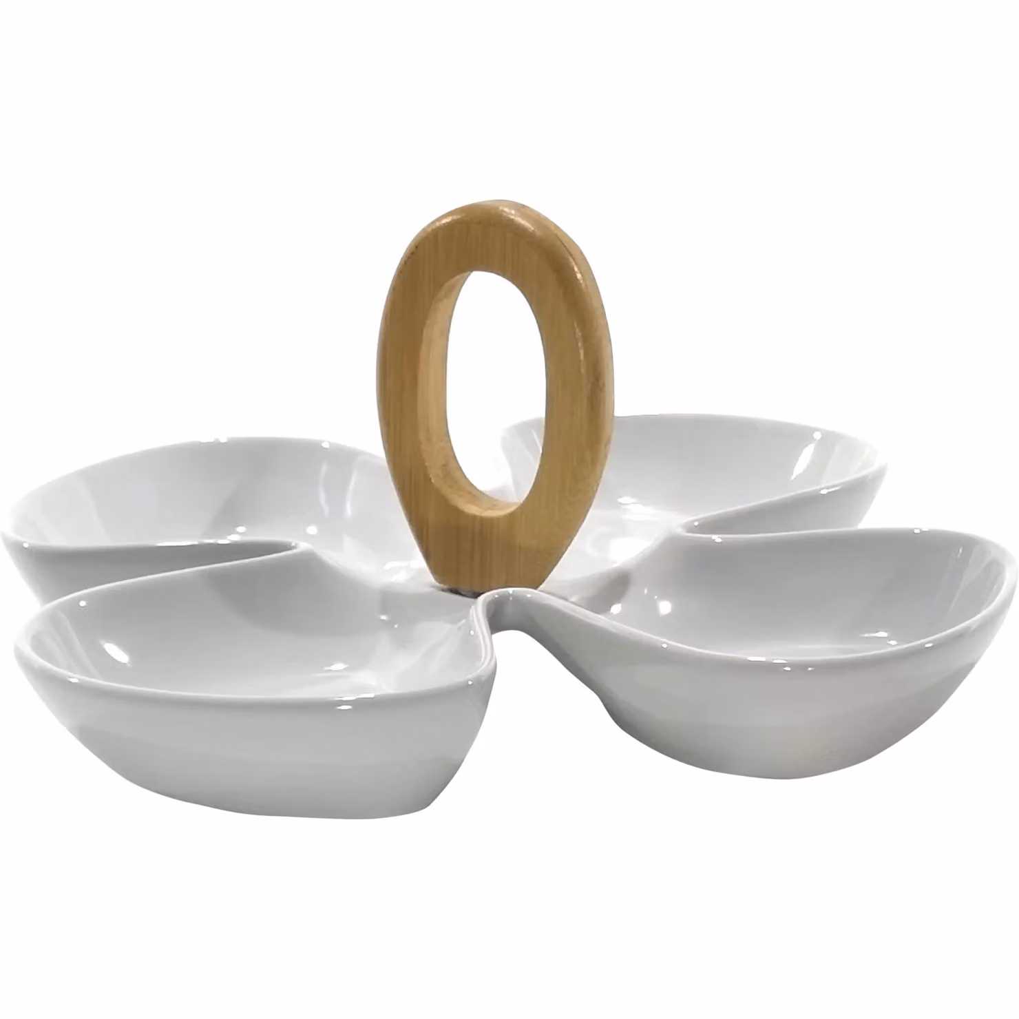 Antipastiera bianca in ceramica con manico in bamboo Gusto Casa
