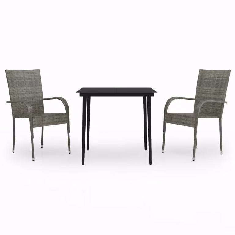 Set da Pranzo da Giardino 3 pz Grigio e Nero