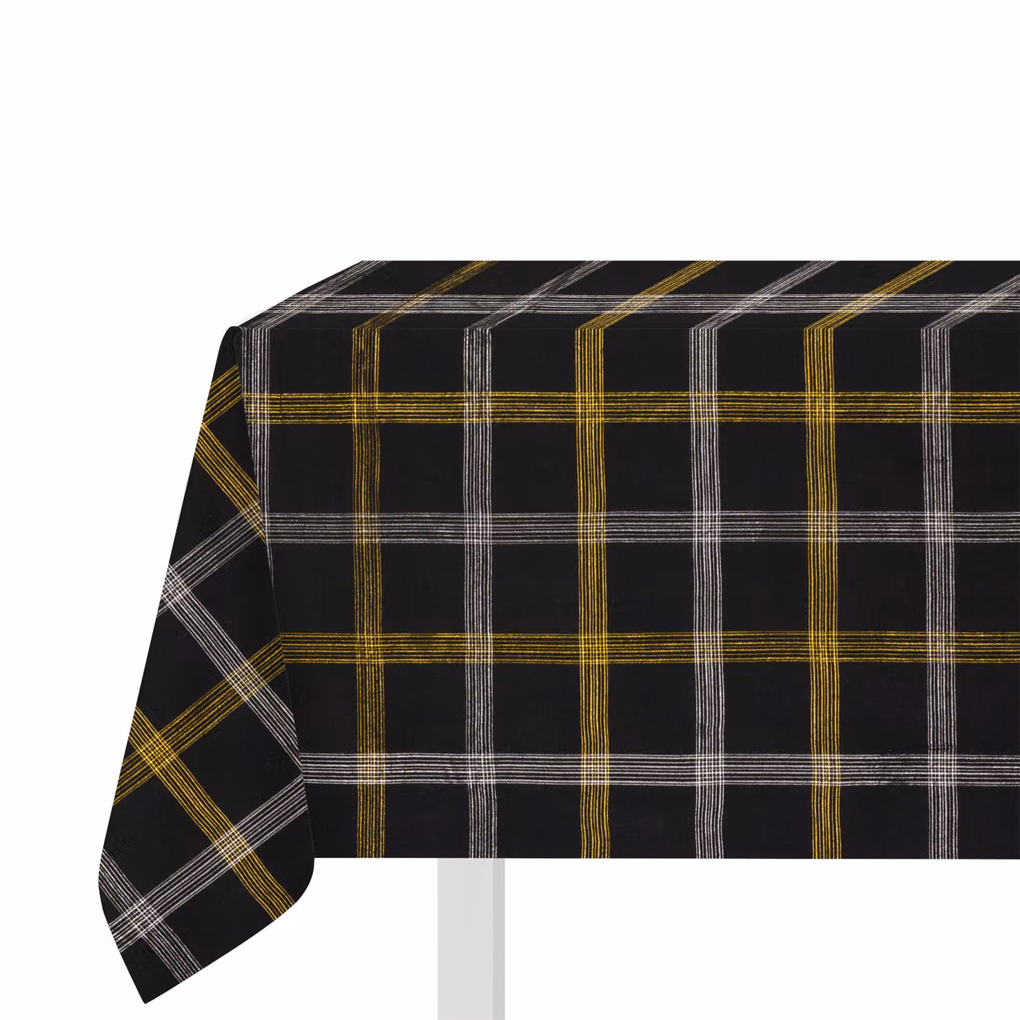 Tovaglia natalizia in cotone con motivo tartan beige, oro e nero, L: 320 cm, P: 140 cm – 2