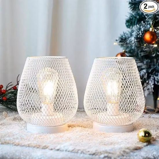 Set da 2 lampade da tavolo a batteria, lampade da tavolo senza fili, alimentate a batteria, in metallo con 4 modalità di illuminazione, per interni ed esterni (terrazza, camera da letto, soggiorno) (lampada inclusa), bianco