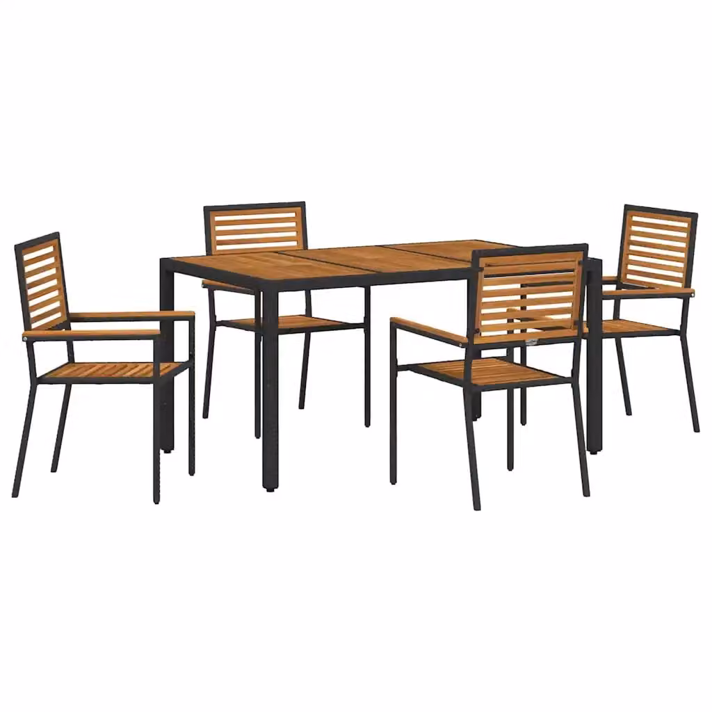 Set da Pranzo per Giardino 5 Pezzi vidaXL in Polyrattan Nero e Marrone con Tavolo in Legno di Acacia – 2