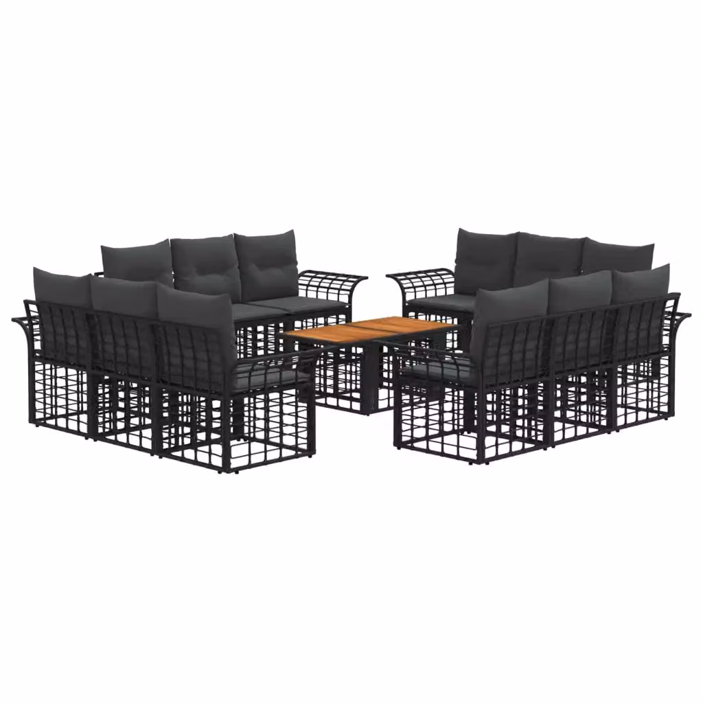 Set Divano da Giardino a Forma a U vidaXL in Polyrattan Nero e Grigio con Cuscini e Tavolino – 2