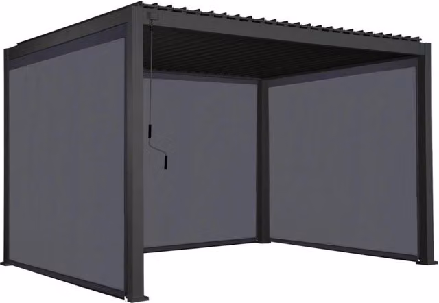 Pergola bioclimatica Sweeek in alluminio color antracite con 2 tende da 3m e 1 tenda da 4m, L: 4 x P: 3 m