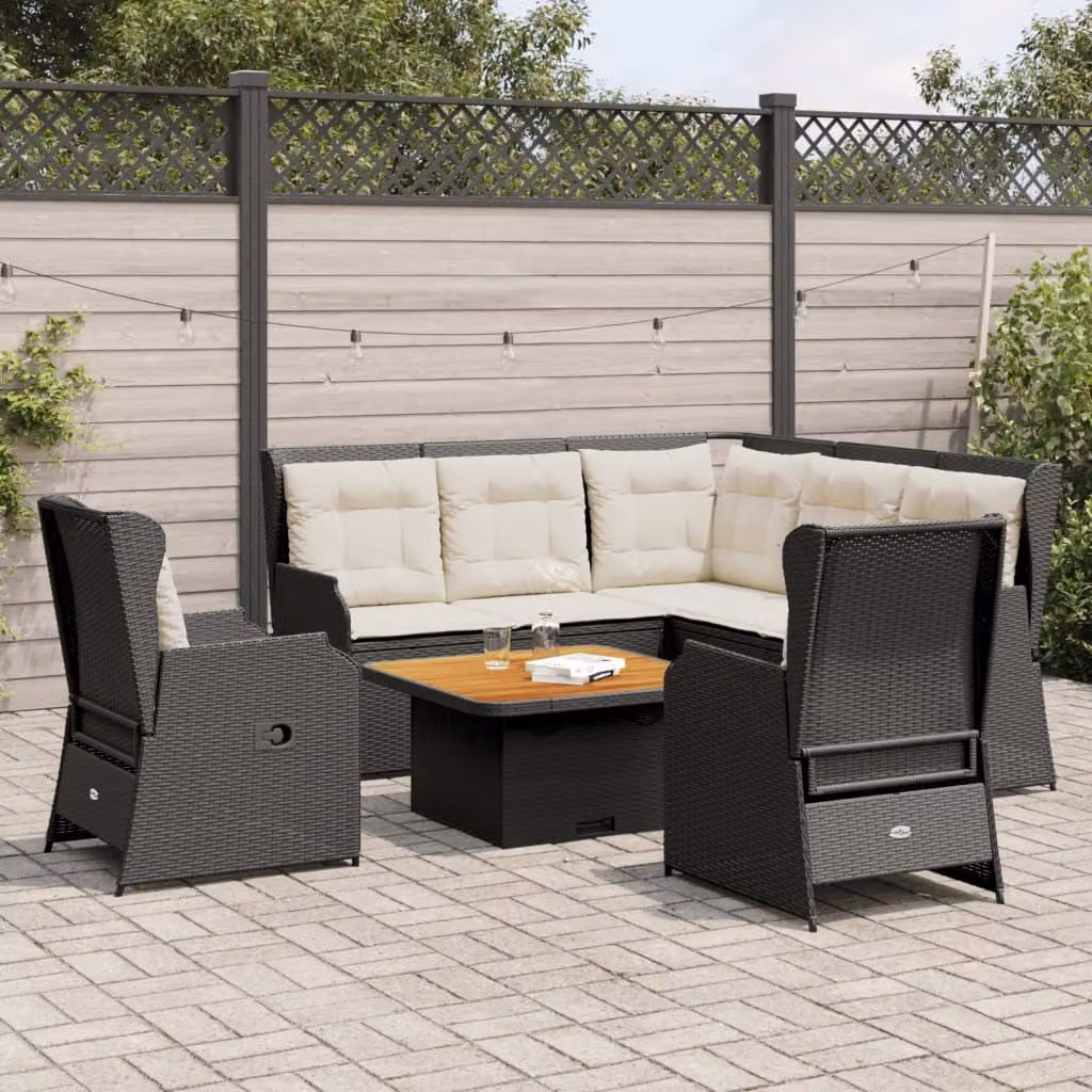 Maison Exclusive - Set da giardino 6 pezzi con cuscini in polyrattan nero