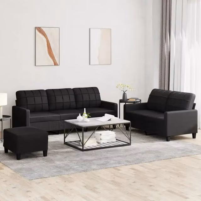Set di Divani 3 pz con Cuscini Nero in Similpelle 3201383