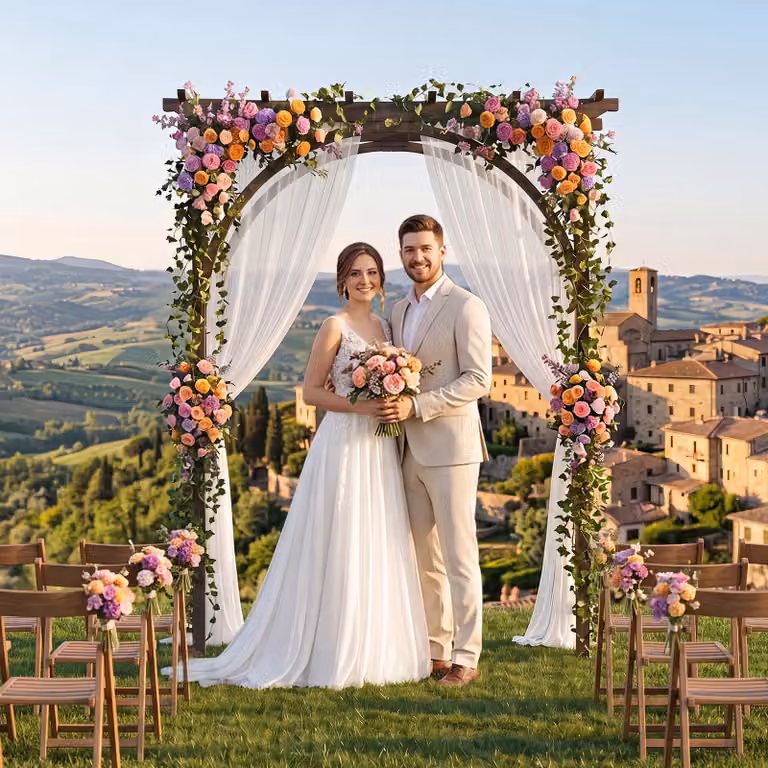 Arco da giardino Costway in legno massello marrone con tetto piatto, traliccio ornamentale per piante rampicanti e rose