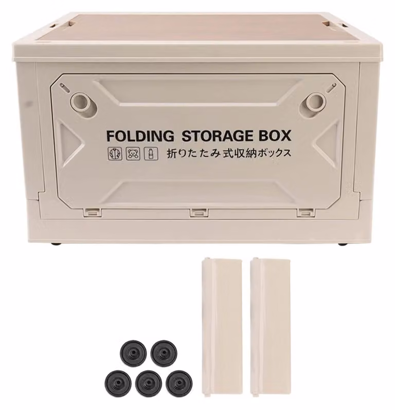 Contenitore portatile da campeggio da 50 litri, con coperchio in legno, pieghevole, dotato di 4 ruote, ideale per il campeggio
