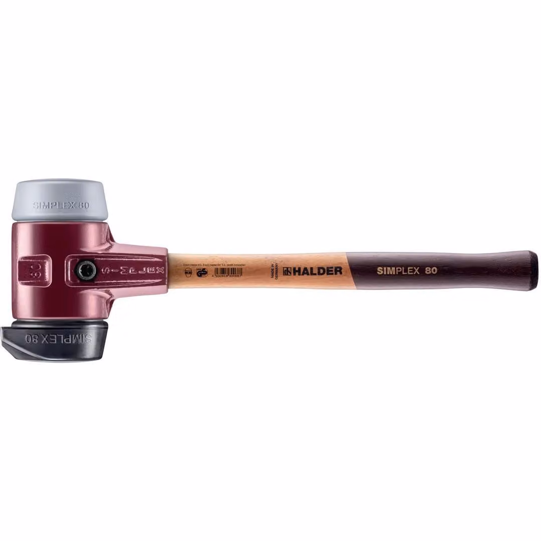 Mazza SIMPLEX soft-face con alloggiamento TE e manico in legno, Ø 80, composizione in gomma con base / TPE-mid