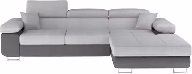 Divano ad angolo trasformabile AMANDA Meublorama grigio con vano contenitore integrato e funzione letto L/P/H: 280 x 149 x 90 cm