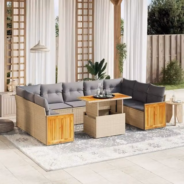 Set Divano da Giardino 10 pz con Cuscini Beige in Polyrattan 3274104