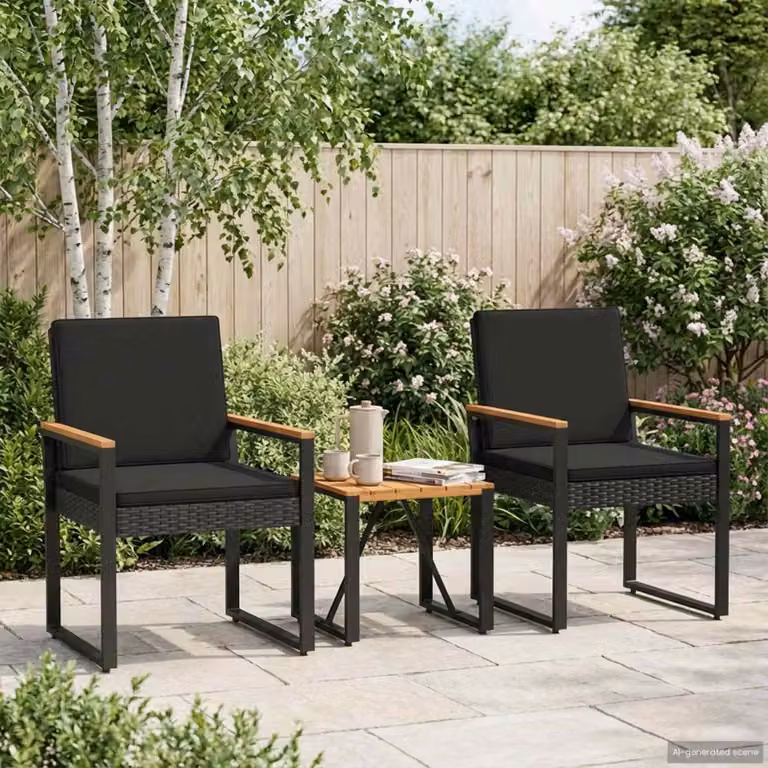 Maison Exclusive - Set di mobili da giardino, 3 pezzi, in rattan sintetico nero