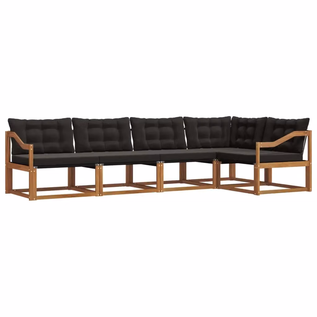 Set di divani da esterno a L vidaXL in legno di acacia e textilene, colore marrone e nero, con cuscini inclusi e coperture rimovibili – 2