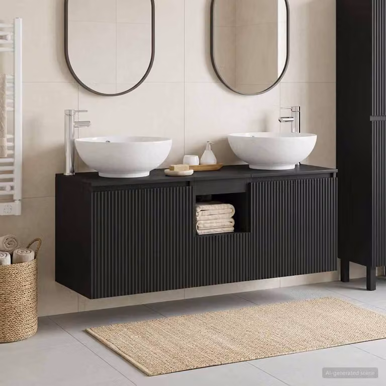 Set di 3 armadi da bagno moderni vidaXL in nero opaco con ante a cerniera e ripiani interni L/P/H: 49,5 x 44,5 x 65 cm