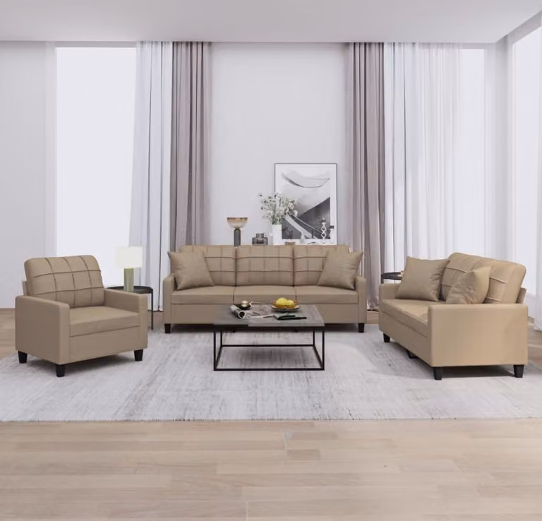 Maison Exclusive - Set divano a 3 posti con cuscini in ecopelle color marrone cappuccino