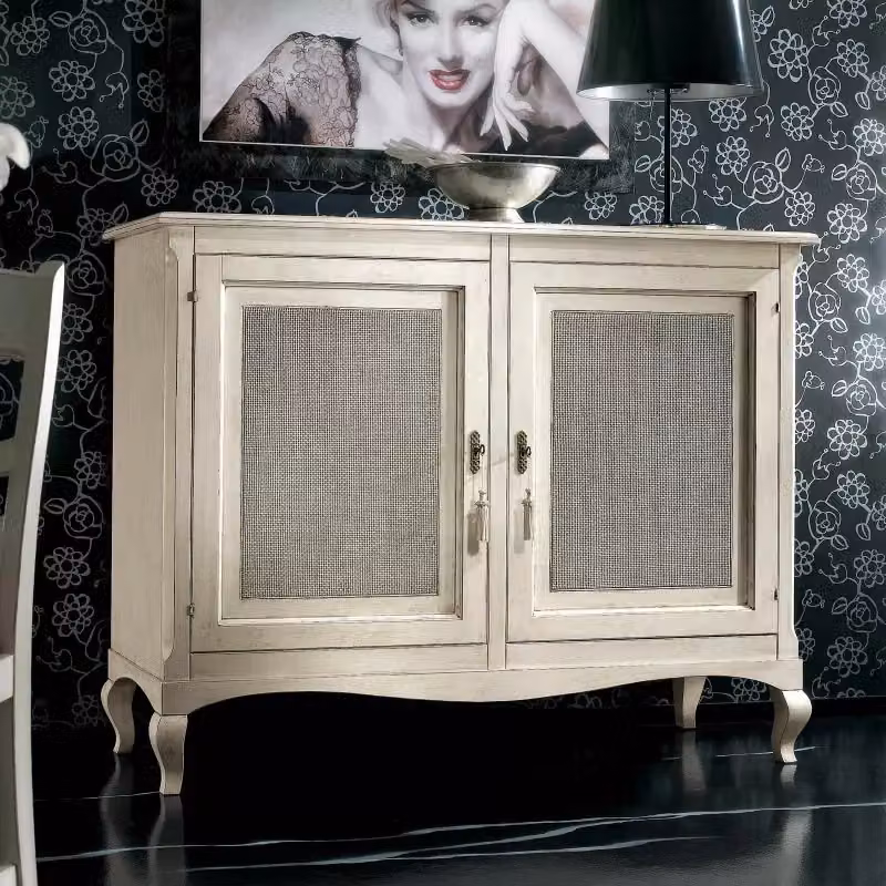Credenza classica con 2 porte in paglia di Vienna stile shabby chic bianca Mobili 2G L: 145 cm, P: 49 cm, H: 113 cm – 2
