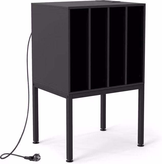 Mobile porta giradischi DESIGN IN in legno e metallo nero con 4 scomparti e stazione di ricarica L: 81 cm, P: 40 cm, H: 20 cm