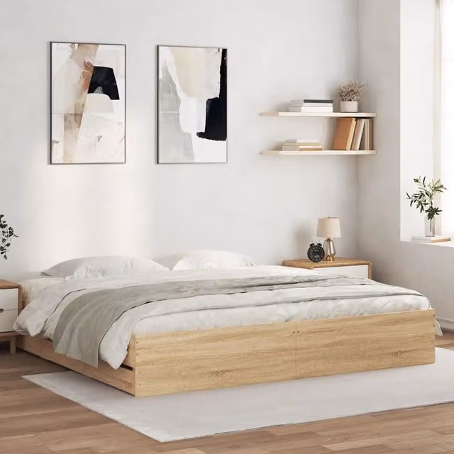 Giroletto Cassetti-Struttura Letto con contenitore Rovere Sonoma 160x200 cm Legno Multistrato 760606