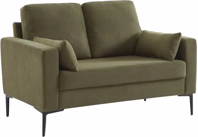Divano a 2 posti Sweeek in velluto a coste con gambe in metallo e legno, colore cachi scuro, L: 130 cm, P: 82 cm, H: 68 cm