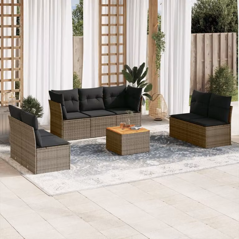 vidaXL Set Divano da Giardino 8 pz in Polyrattan con Cuscini e Tavolino da Esterno Grigio e Marrone