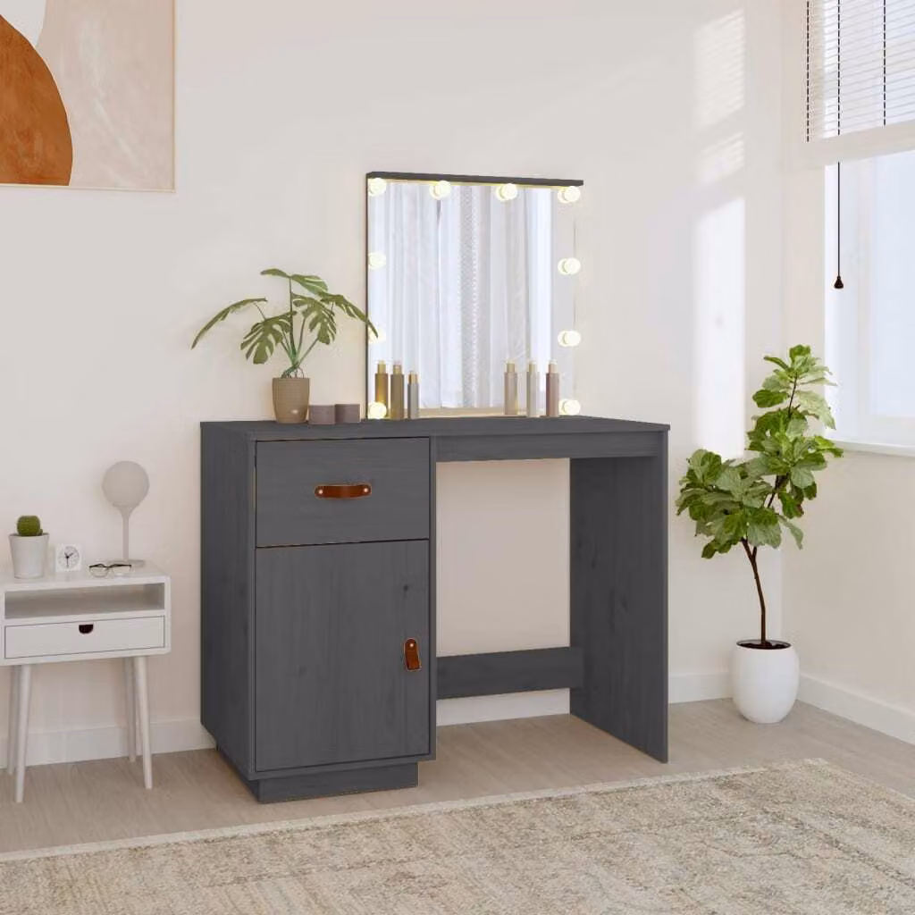 The Living Store Comodino con LED grigio 95x50x133,5 cm in legno di pino massiccio