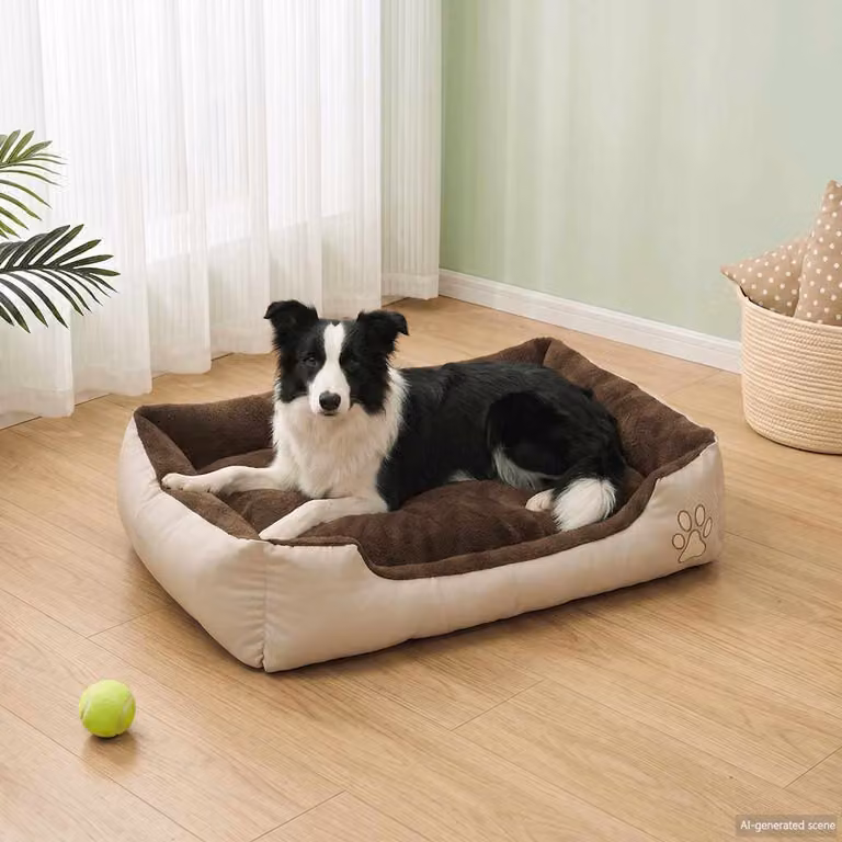 Letto riscaldato per cani vidaXL con cuscino imbottito, bordi rialzati e base antiscivolo, beige e marrone