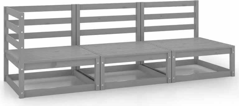 Set Divani da Giardino 3 pz Grigi in Legno Massello di Pino