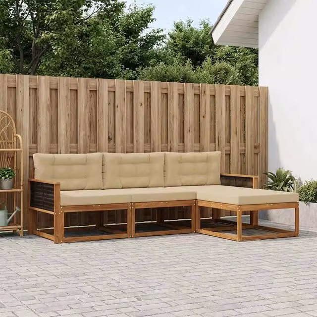 Set di divani da esterno 4 pz Naturale e Beige 3382466