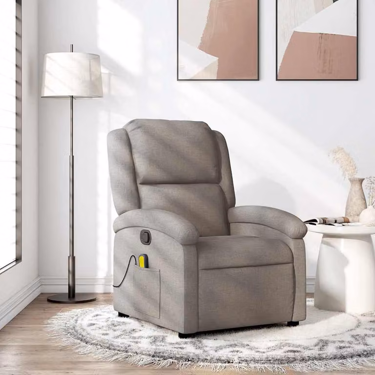 vidaXL Poltrona Reclinabile Relax Moderno in Tessuto Beige e Grigio con Braccioli