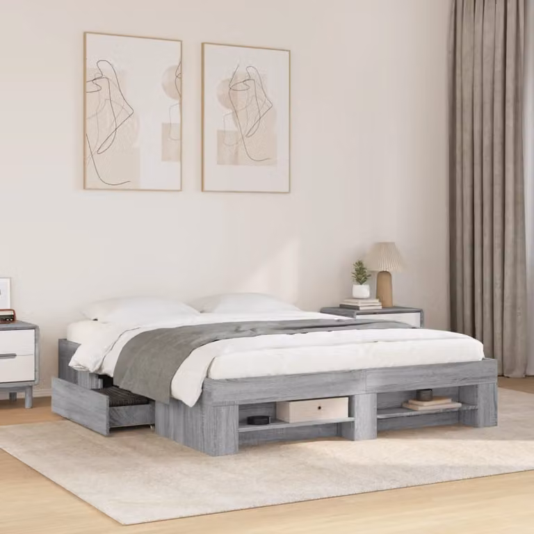 Giroletto senza materasso vidaXL Grigio Sonoma in legno e MDF L/P/H: 203 x 160 x 33 cm