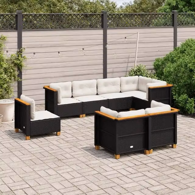 Set Divani da Giardino con Cuscini 8 pz Nero in Polyrattan 3261899